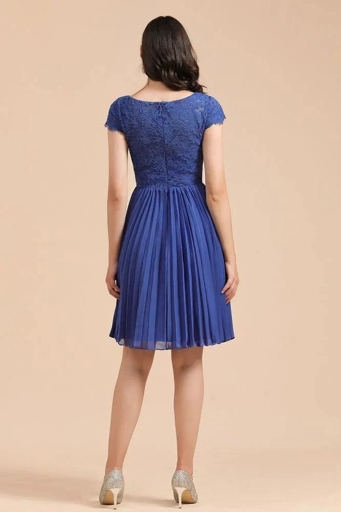 Cute Lace Chiffion Mini Party Dress Short Sleeves Knee Length Homecoming Dress by misshow.com