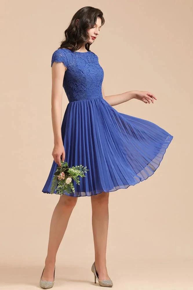Cute Lace Chiffion Mini Party Dress Short Sleeves Knee Length Homecoming Dress by misshow.com