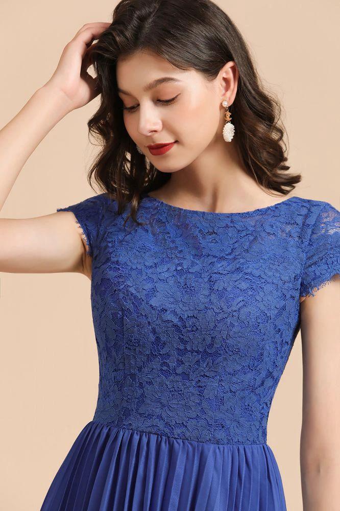 Cute Lace Chiffion Mini Party Dress Short Sleeves Knee Length Homecoming Dress by misshow.com
