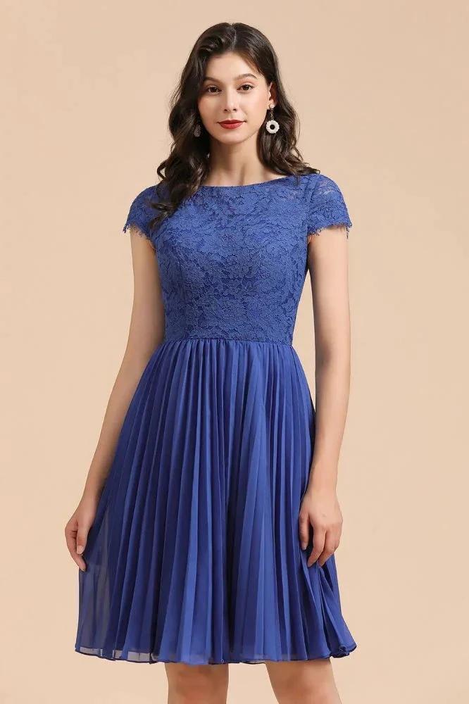 Cute Lace Chiffion Mini Party Dress Short Sleeves Knee Length Homecoming Dress by misshow.com