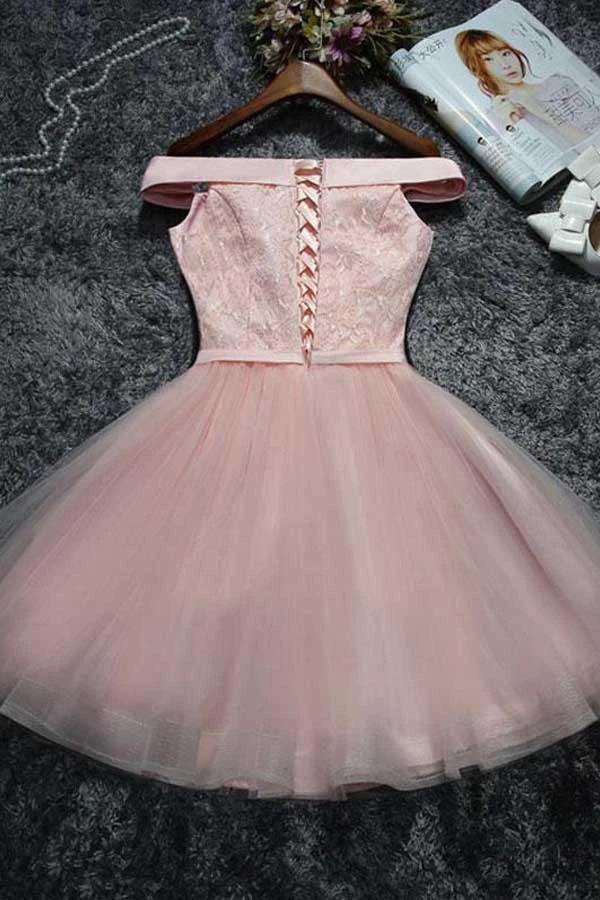 Cute Pink Lace Tulle Short Prom Dress Homecoming Dress PD144 by pgmdress