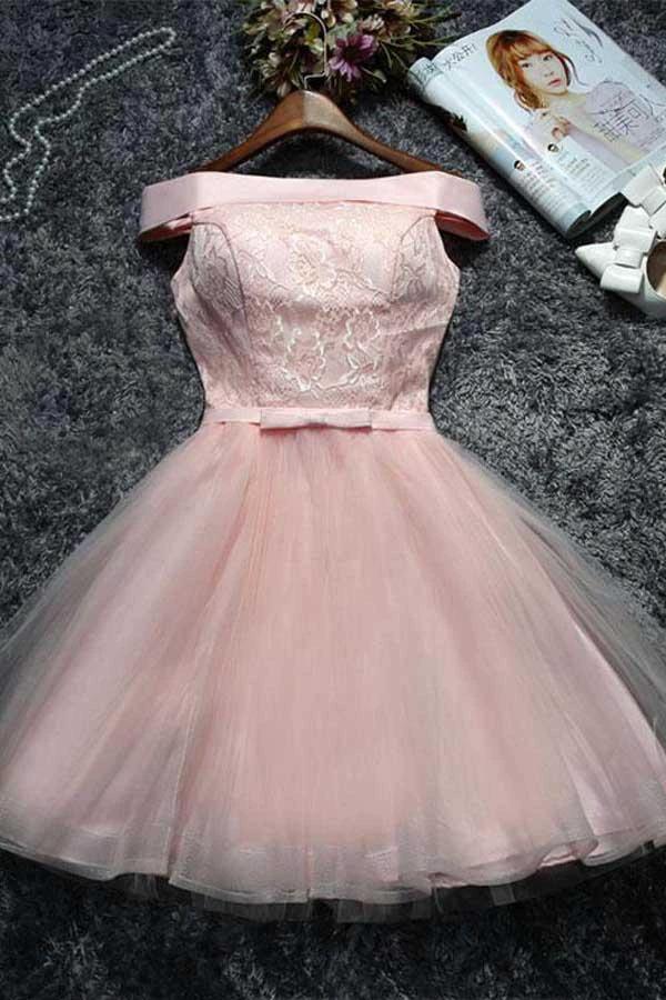 Cute Pink Lace Tulle Short Prom Dress Homecoming Dress PD144 by pgmdress