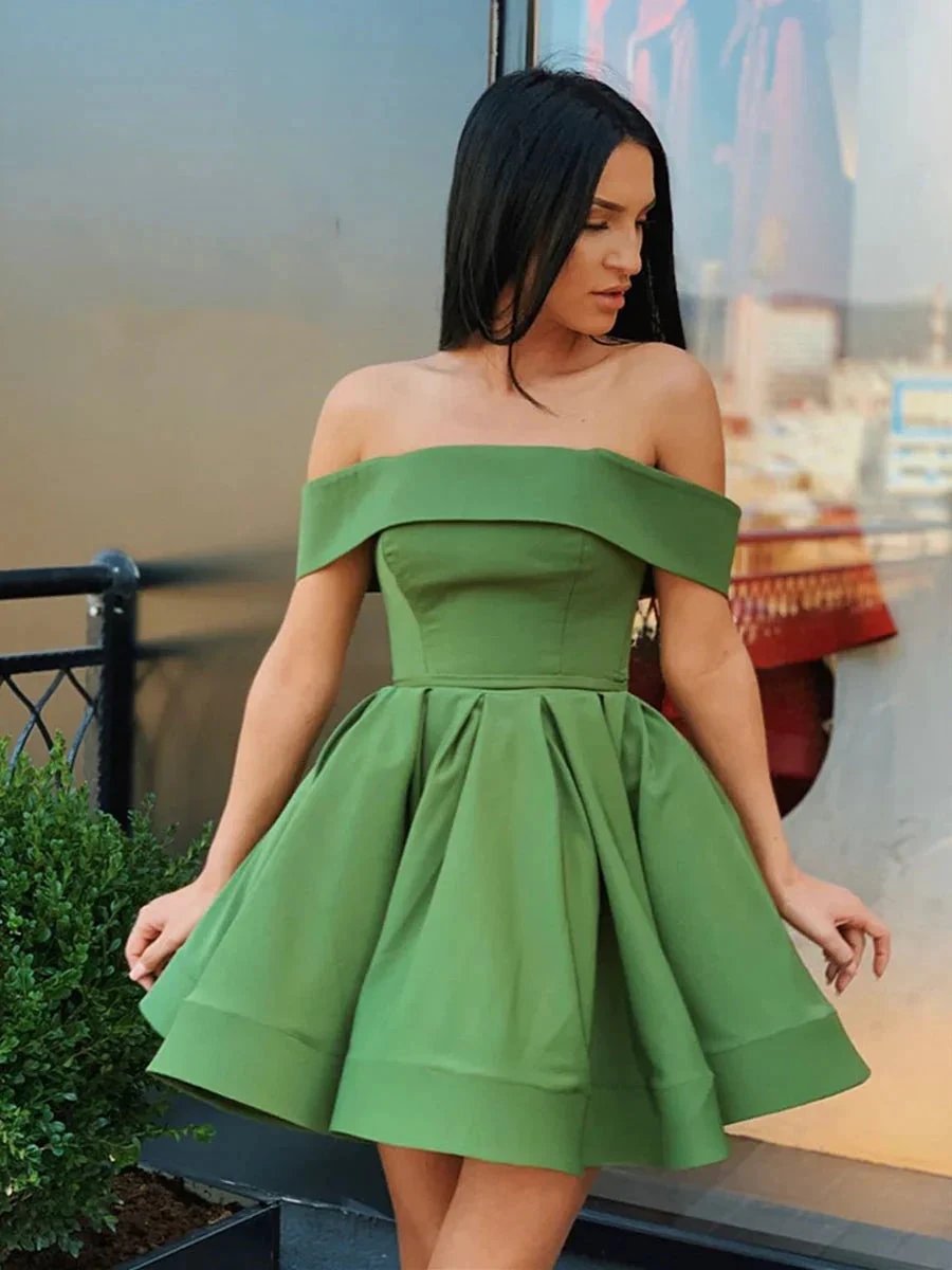 Cute Short A-line Off the Shoulder Green Prom Homecoming Graduation Dresses by BIZTUNNEL