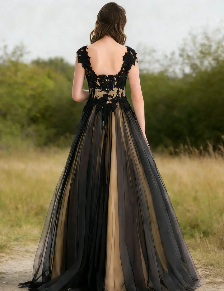 Enchanting Black Lace and Tulle Formal Evening Gown by ZAPDRESS