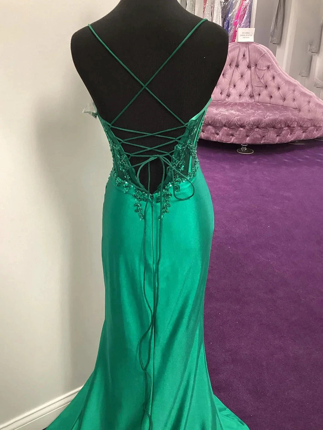 Dallas | Green Sheer Appliques Satin Mermaid Long Prom Dress by KissProm