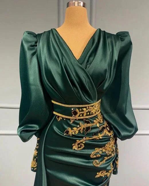 Dark Green Long Evening Dresses | Prom dresses with sleeves by misshow.com