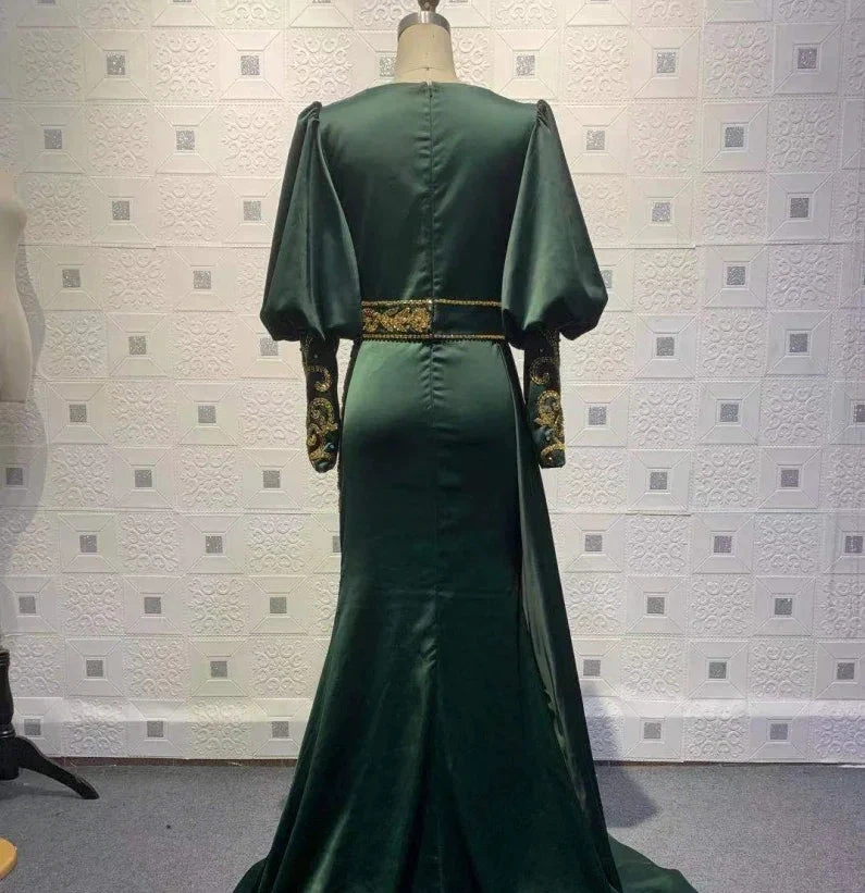 Dark Green Long Evening Dresses | Prom dresses with sleeves by misshow.com