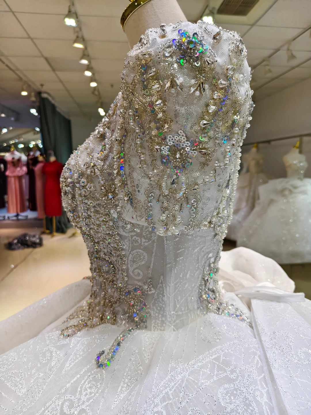 Silver Sparkle Cap-Sleeve Ballgown Beaded Bust &amp; Bow Train by ZAPDRESS