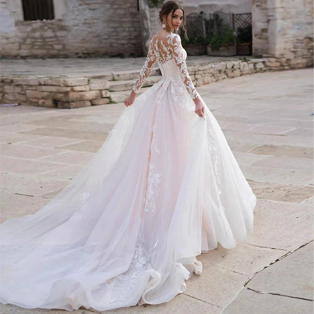 Sexy Deep V-neck Vestidos De Novia Appliques Vestido De Noiva Long Sleeves Wedding Dresses Lace Robe De Mariée by payinti