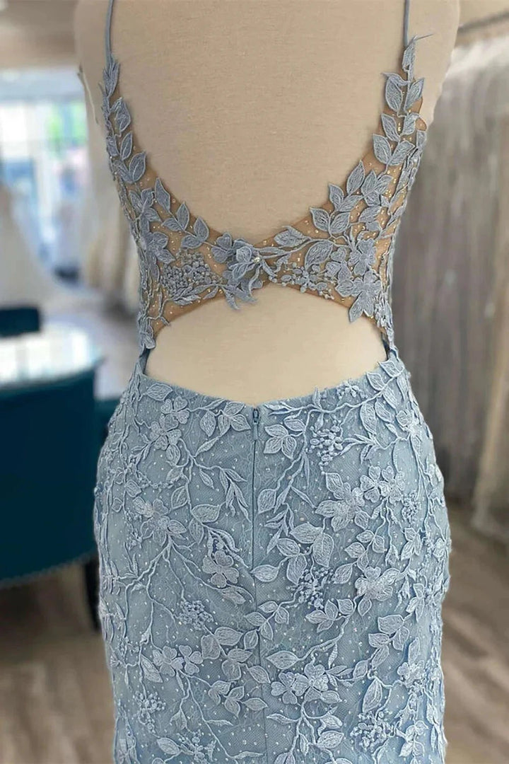 Cute Light Blue V Neck Lace Homecoming Dresses by Ombreprom