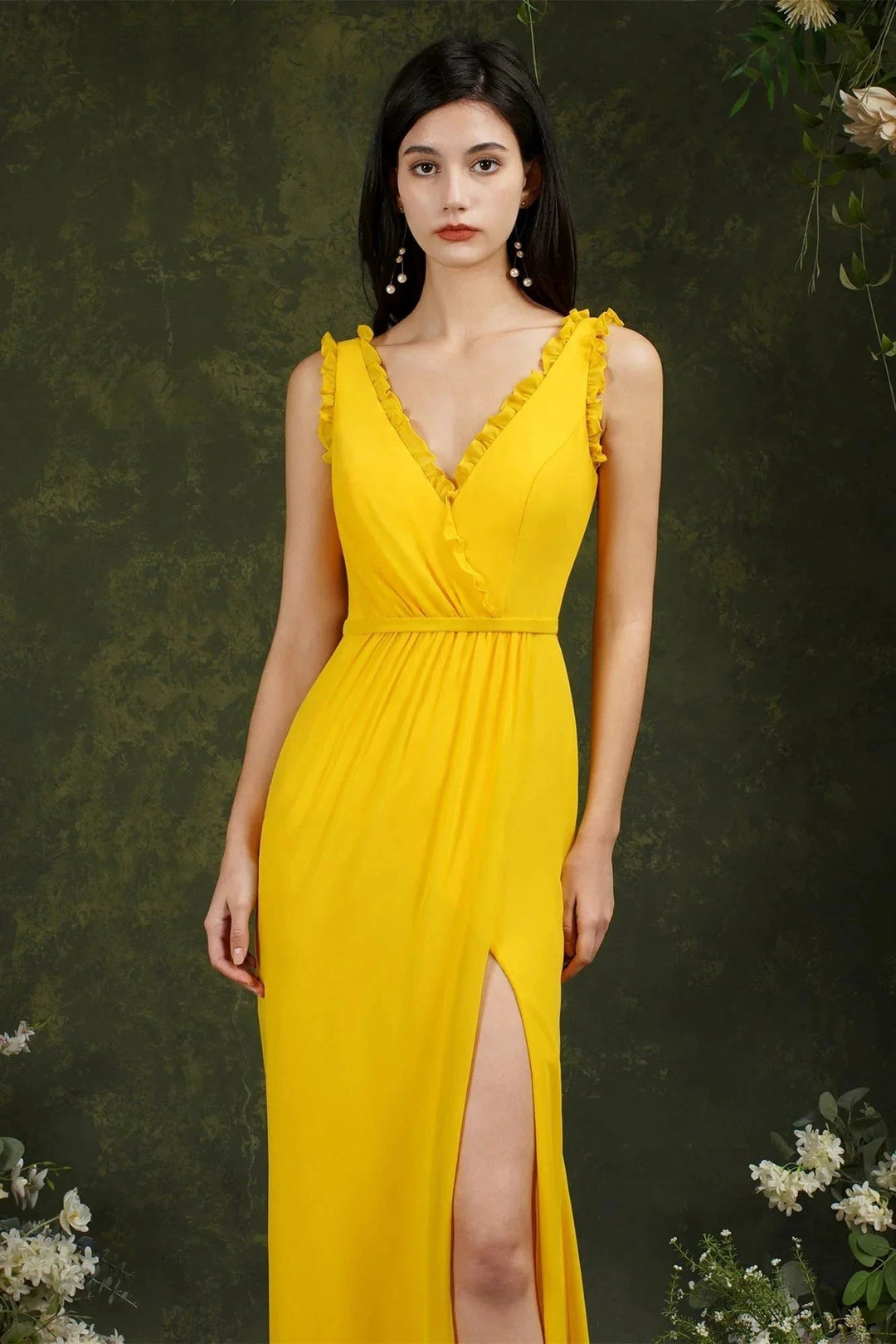 Deep V neck Sleeveless Split Front Floor-Length Prom dress by misshow.com