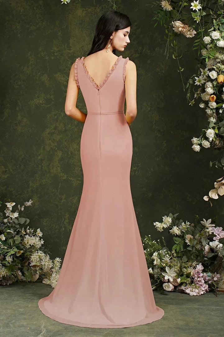 Deep V neck Sleeveless Split Front Floor-Length Prom dress by misshow.com