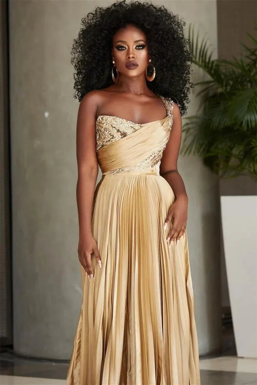 Designer A-line One Shoulder Sequined Prom Dress With Slit by misshow.com