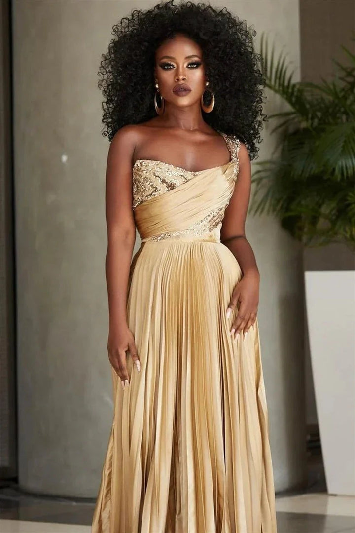 Designer A-line One Shoulder Sequined Prom Dress With Slit by misshow.com