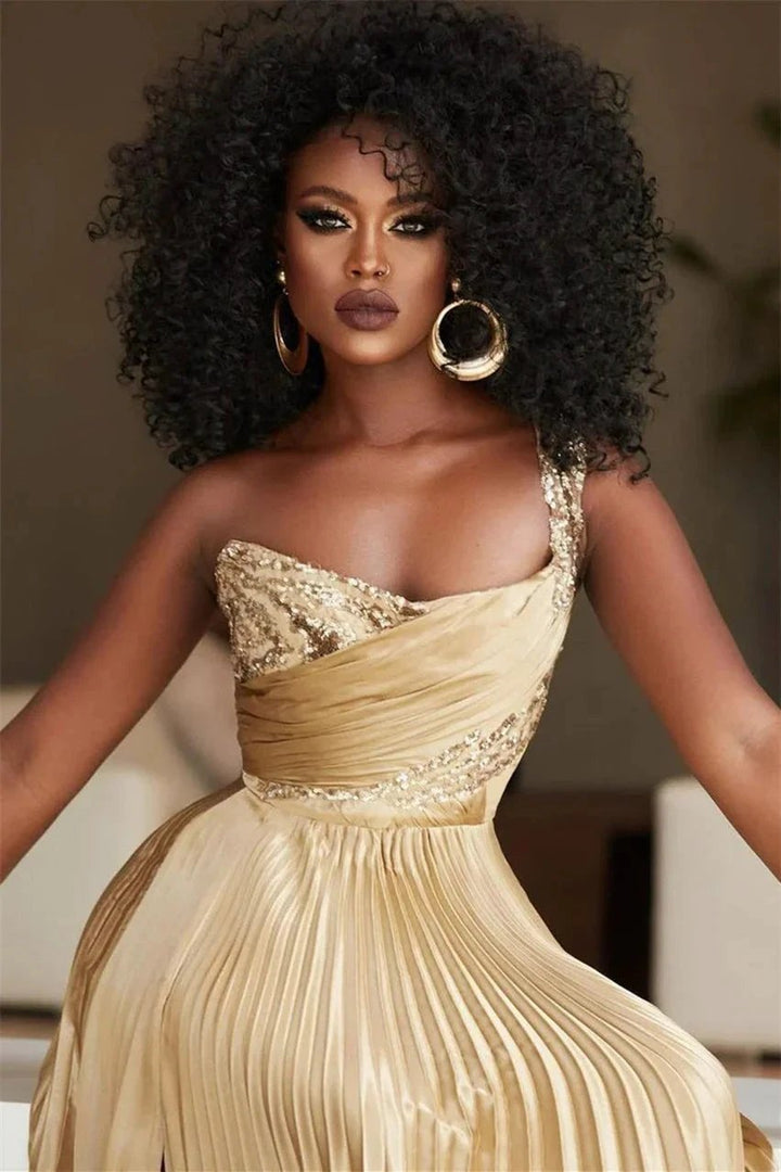 Designer A-line One Shoulder Sequined Prom Dress With Slit by misshow.com