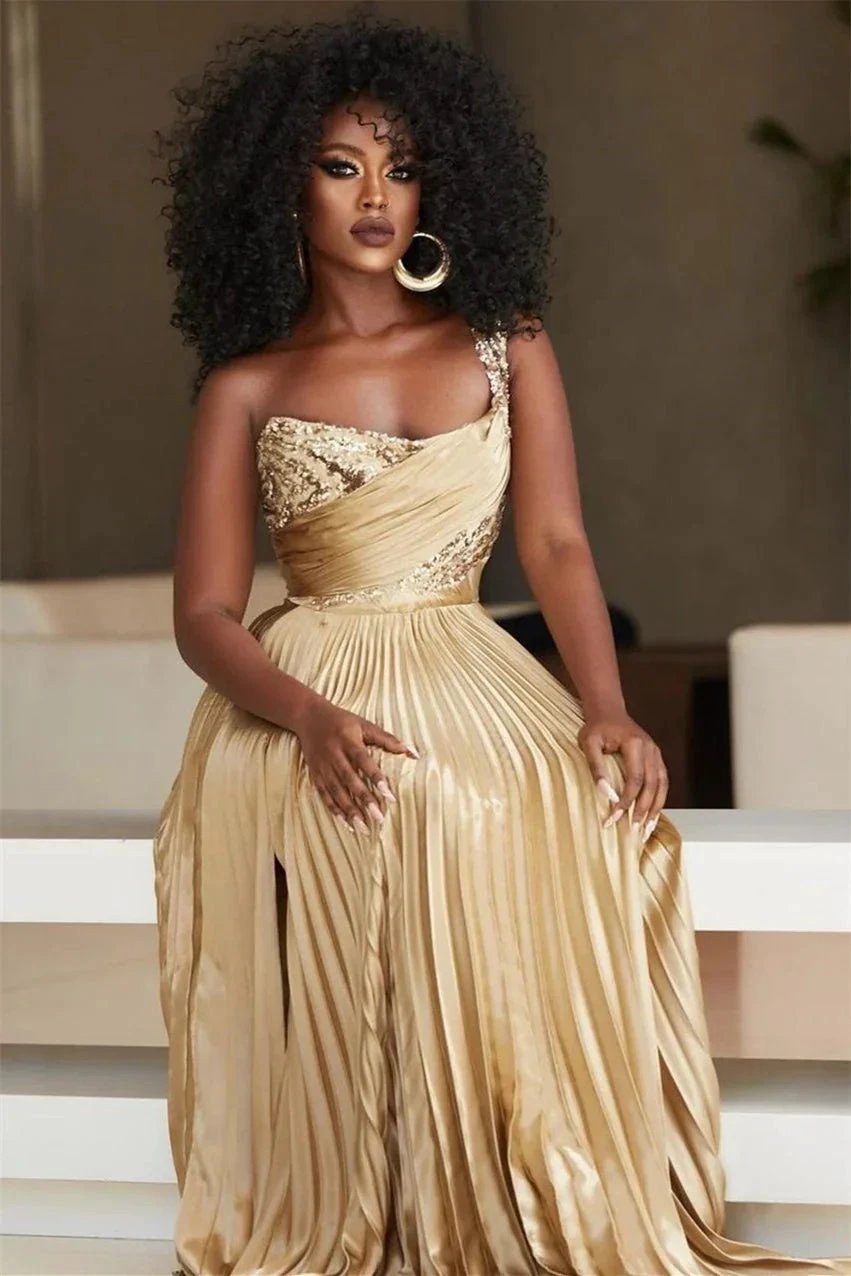 Designer A-line One Shoulder Sequined Prom Dress With Slit by misshow.com