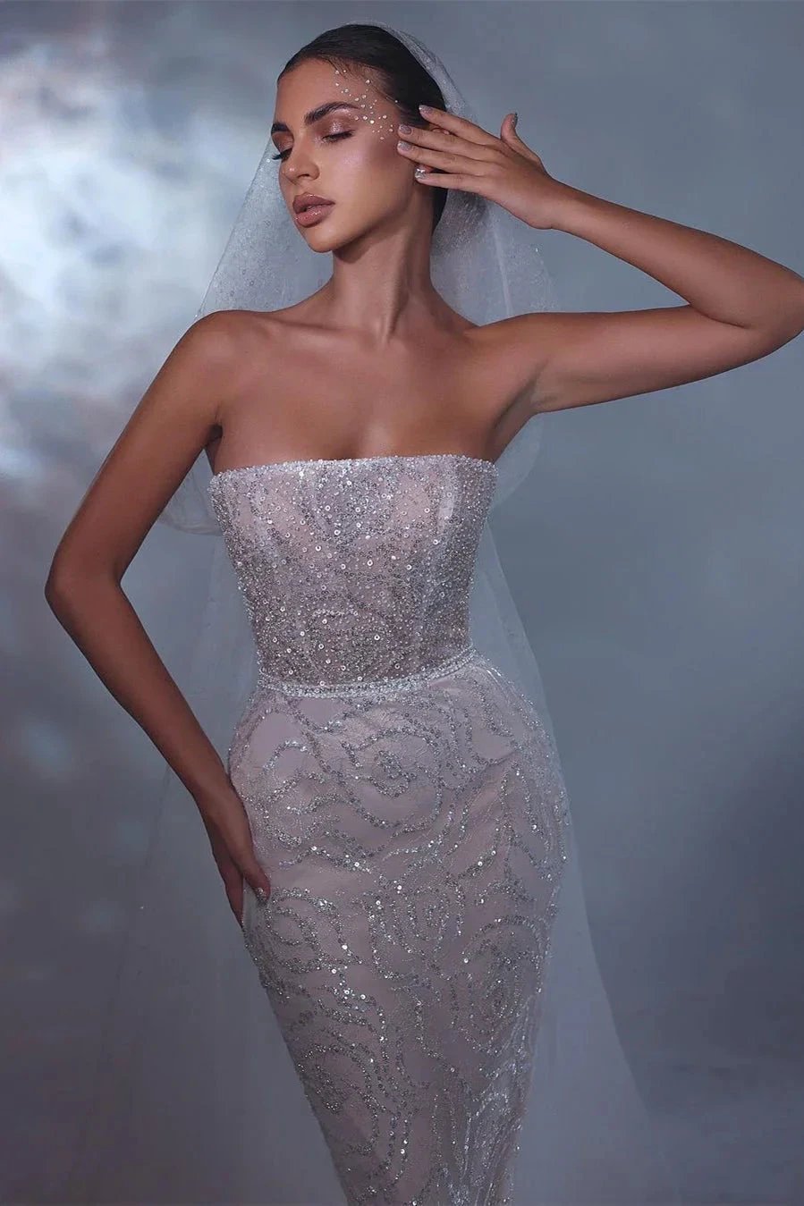 Designer Long Mermaid Sleeveless Lace Wedding Dress With Train by misshow.com