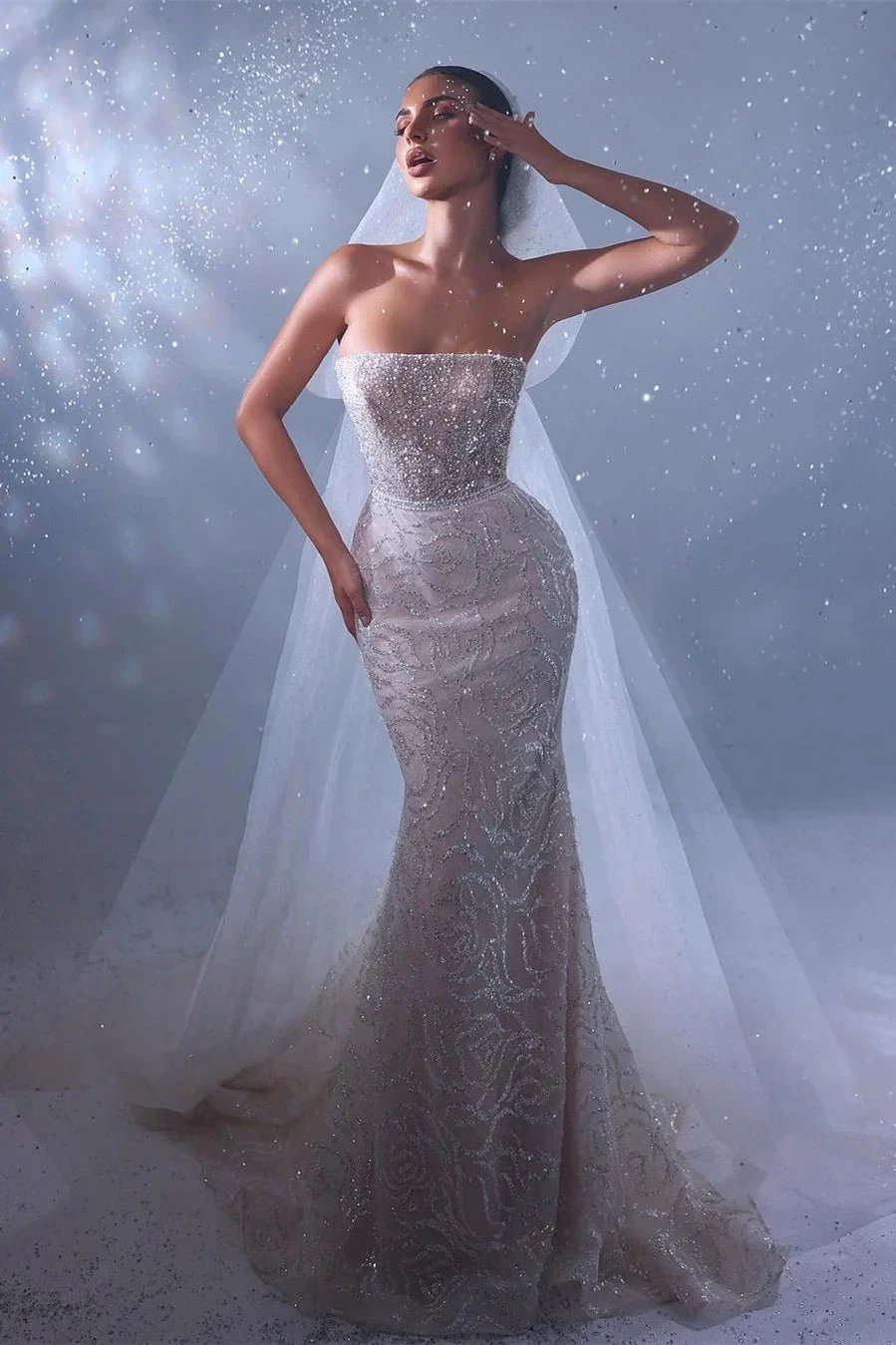 Designer Long Mermaid Sleeveless Lace Wedding Dress With Train by misshow.com