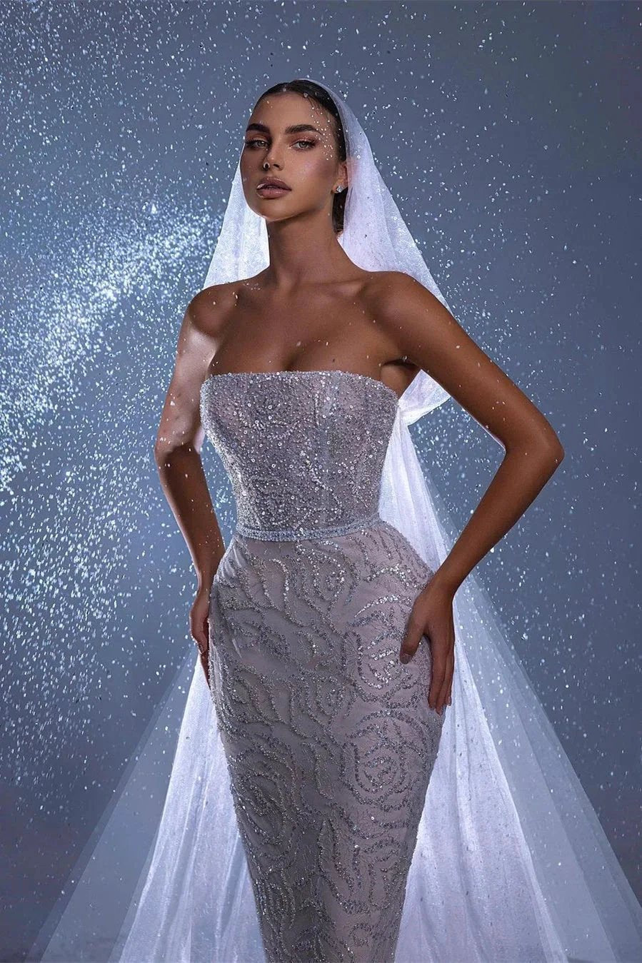 Designer Long Mermaid Sleeveless Lace Wedding Dress With Train by misshow.com