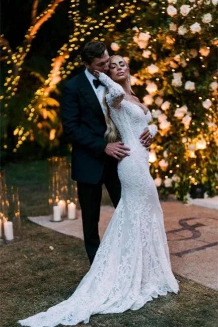Designer Off-the-shoulder Long Sleeves Mermaid Wedding Dresses With Lace by misshow.com