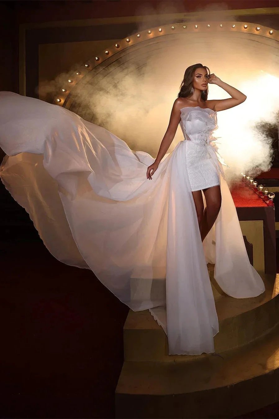 Designer White Sleeveless Wedding Dress With Ruffles Bridal Gown With Lace by misshow.com