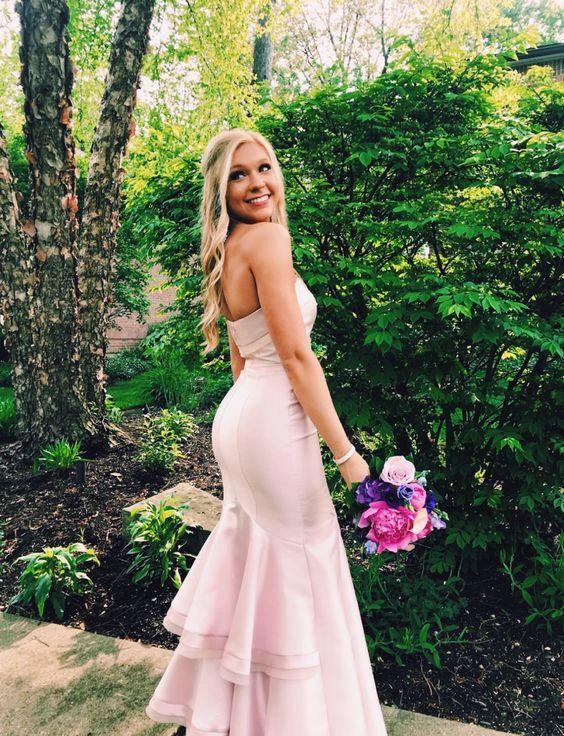 Elegant Pink Strapless Mermaid Prom Dress,Charming Evening Dress Y1469 by simplepromdress
