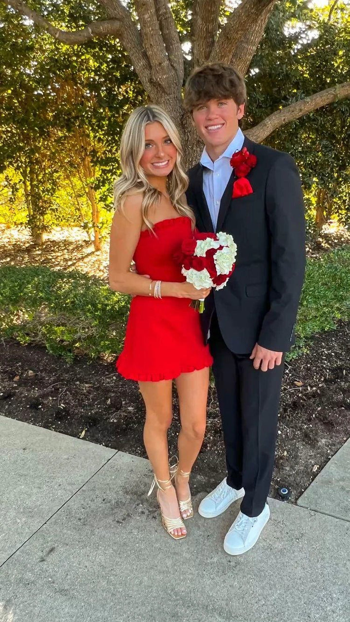 Red Strapless Short Homecoming Dress Birthday Party Dress Y1599 by simplepromdress