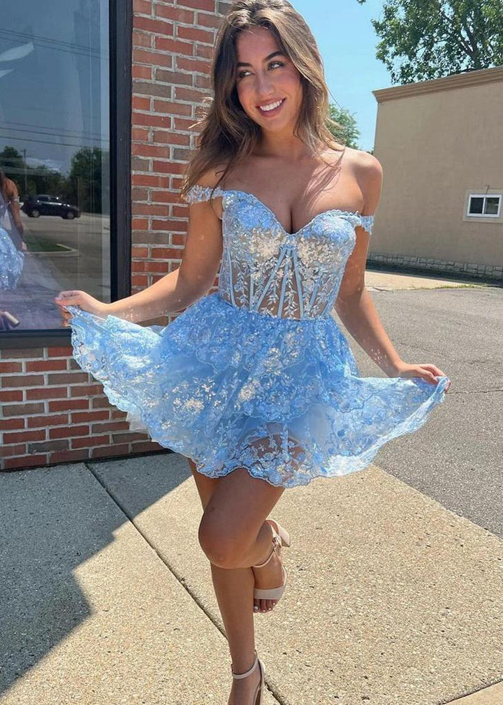 A-Line Sweetheart Tiered Short Homecoming Dress by KissProm