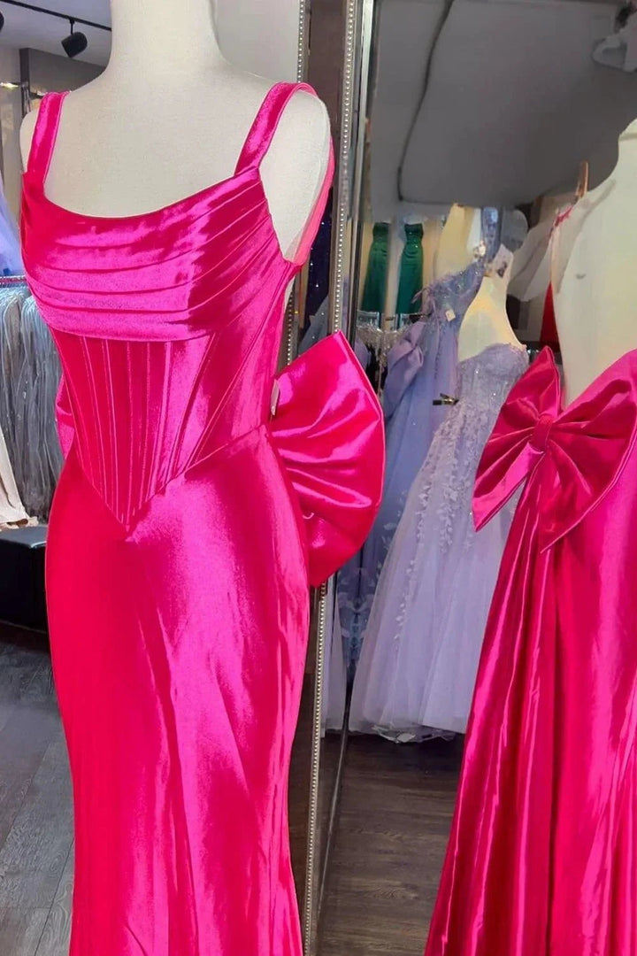 Dolores | Fuchsia Straps Satin Mermaid Formal Gown with Bow by KissProm