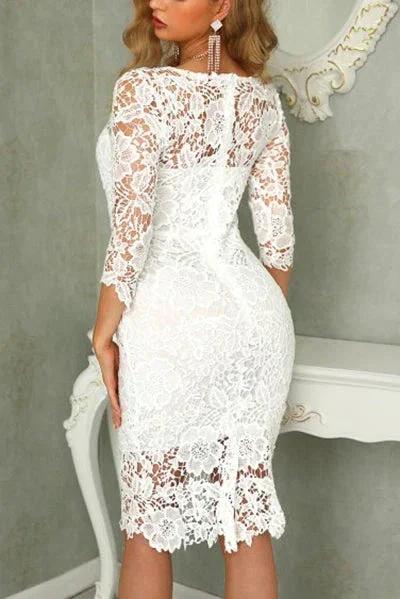Chic Ivory Long Sleeves Knee Length Lace Homecoming Dresses by Ombreprom
