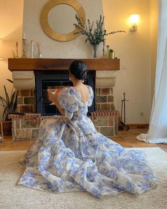 Beautiful Floral Print Chiffon Long Prom Dresses Evening Dress Y572 by simplepromdress