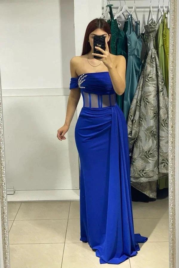 Royal Blue Long Mermaid Strapless Satin Formal Prom Dress by BIZTUNNEL