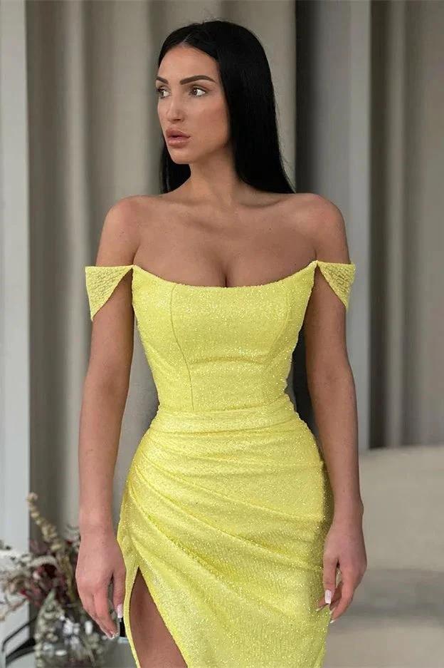 Mermaid Sequined Off-The-Shoulder Long Prom Dress with Split by BIZTUNNEL