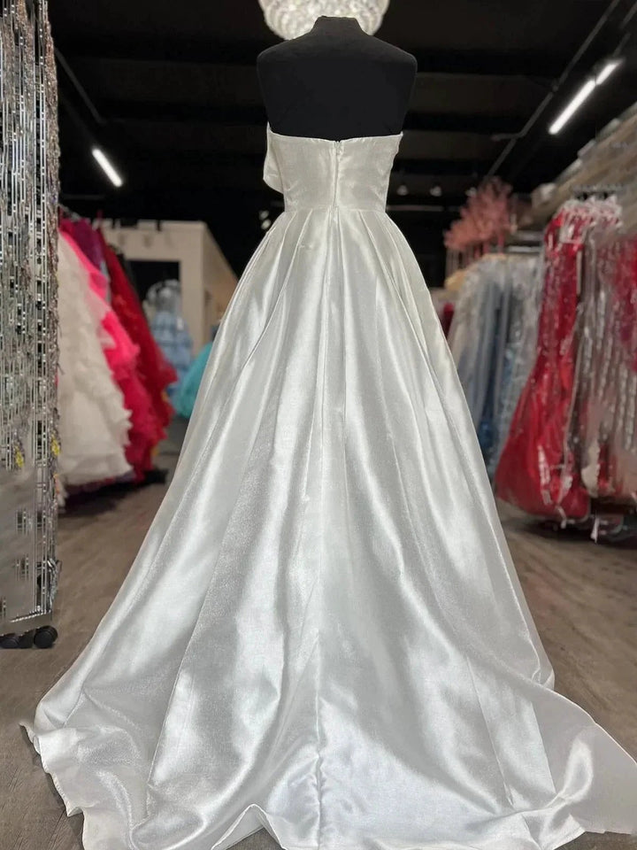 Edgar | Strapless White Satin A-line Long Formal Dress with Bow by KissProm