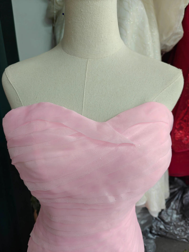 Romantic Blush Pink Strapless Mermaid Wedding Dress with Ruched Bodice &amp; 3D Rose Tulle Skirt Ye-2033 by ZAPDRESS
