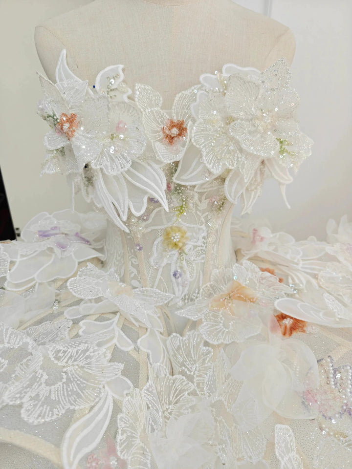 Ethereal Sweetheart Ball Gown Wedding Dress with 3D Floral Appliqués, Sequin Tulle &amp; Corset Lace-Up Back Ye-2037 by ZAPDRESS