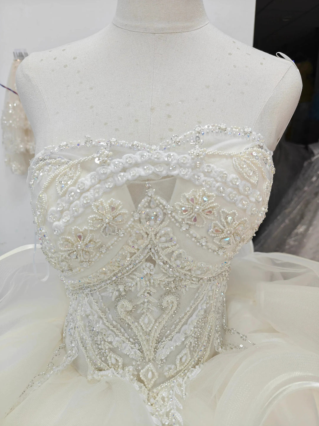 Romantic Sweetheart Strapless Ball Gown Wedding Dress with Crystal Floral Embroidery &amp; Tulle Ruffles Ye-2023 by ZAPDRESS