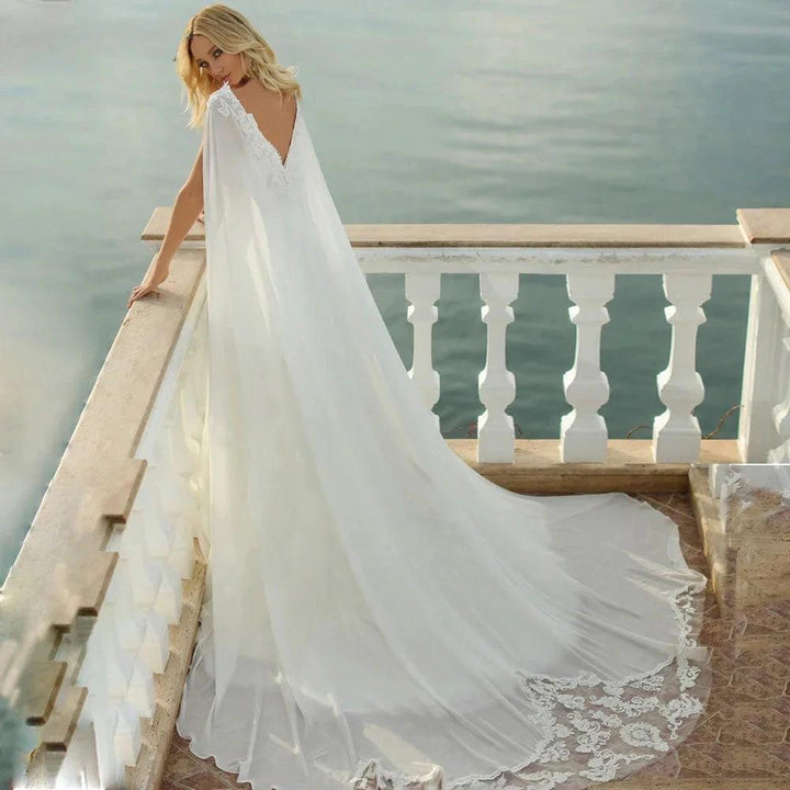 Spaghetti Straps Wedding Dress Elegant Lace Appliques Bridal Gown V Neck Backless Chiffon Robe De Mariée Custom Made by payinti