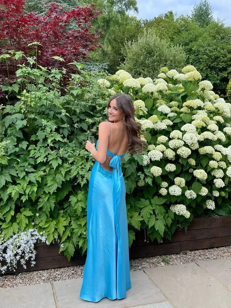 Blue Backless Long Prom Dress Evening Dress Y7516 by simplepromdress