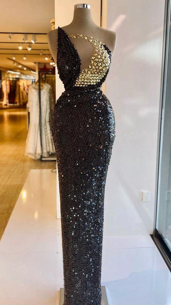 Glamorous Black Sequins Evening Dress Sexy Formal Gown Y731 by simplepromdress