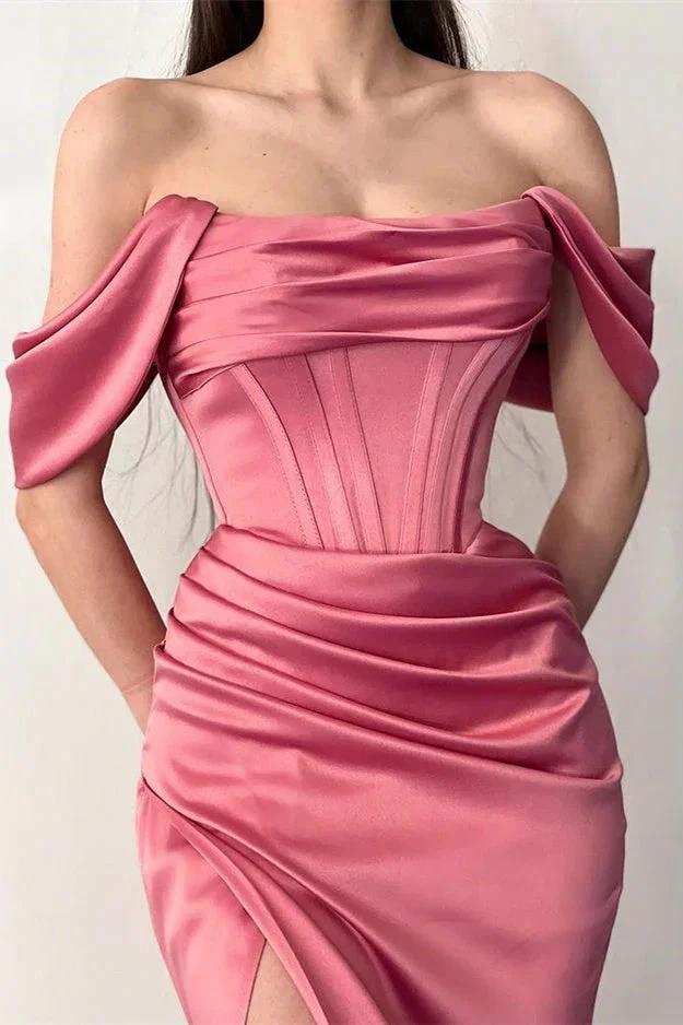 Off The Shoulder Mermaid Prom Dress with Elegant Pleats and Daring Split by BIZTUNNEL