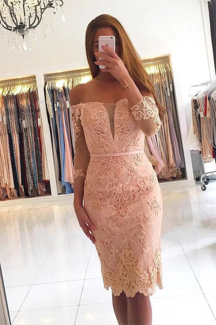 Elegant 3/4 Sleeves Lace Slim Short Party Dress by misshow.com