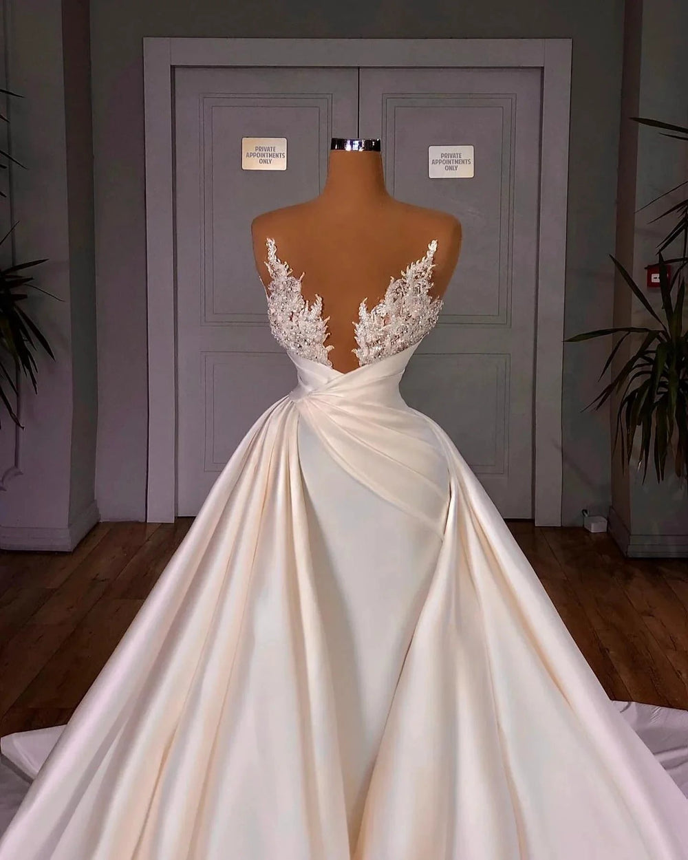 Elegant A-Line Cathedral Sleeveless V-neck Long Wedding Dress by misshow.com
