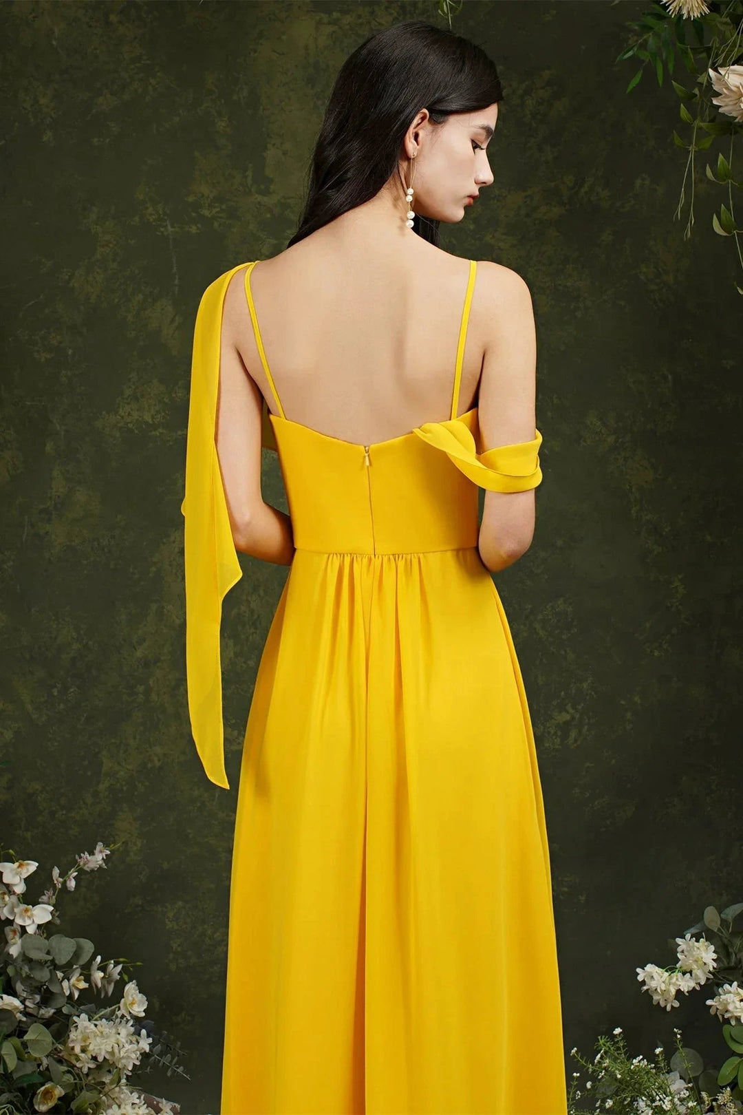 Elegant A-line Chiffon Ruffles Floor-length Split Bridesmaid Dress With Pockets by misshow.com