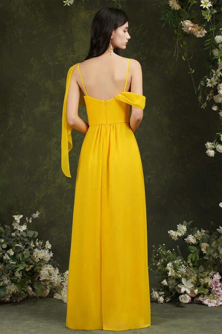 Elegant A-line Chiffon Ruffles Floor-length Split Bridesmaid Dress With Pockets by misshow.com