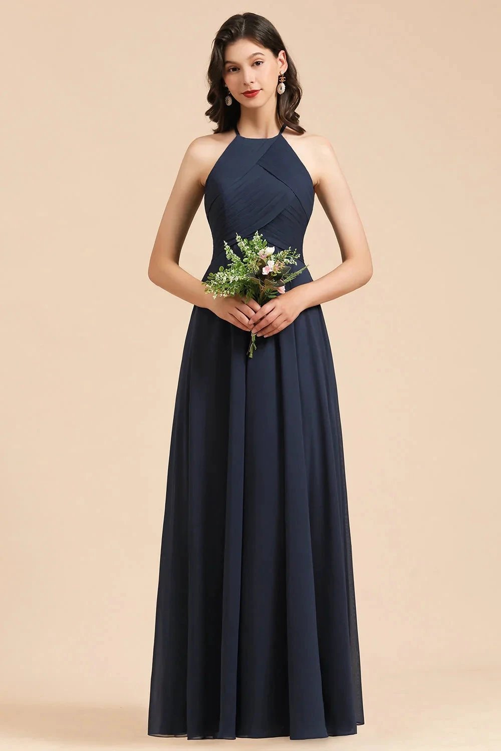 Elegant A-line Sleeveless V-Neck Ruffle Chiffon Lace Bridesmaid Dresses by misshow.com