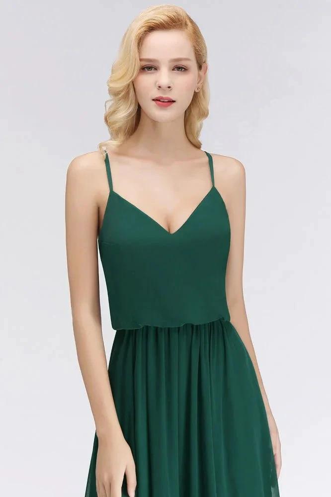 Elegant A-line Spaghetti Chiffon Bridesmaid Dresses V-neck Evening Maxi Gown by misshow.com