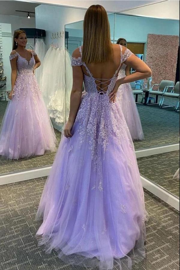 Elegant A-line Sweetheart Lace Tulle Long Backless Prom Dress by BIZTUNNEL