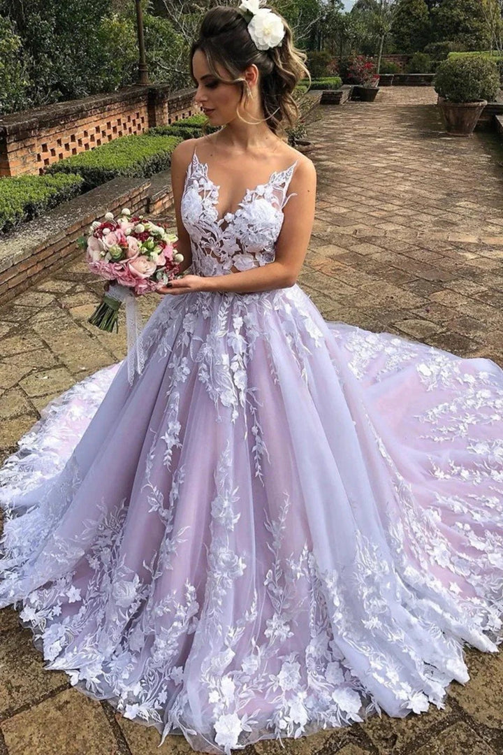 Elegant A-line V Neck Lace Open Back Long Prom Formal Evening Dresses by BIZTUNNEL