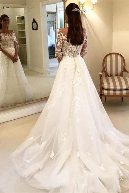 Elegant A Line Wedding Dresses With Sleeves Wedding dresses with lace by misshow.com